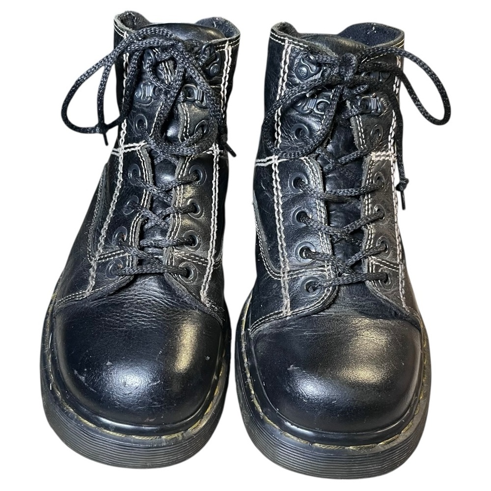 Dr. Martens 8A07 Black Leather Ankle Work Boot Shoes Lace‎ Up Mens 8/ Womens 9.5